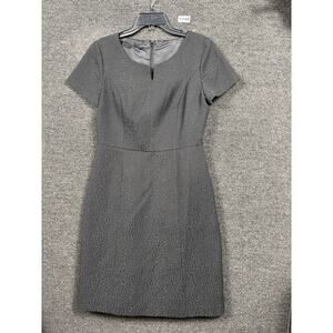 Talbots Textured Short Sleeve A-Line Dress Womens Size 8 Black Slit Neck